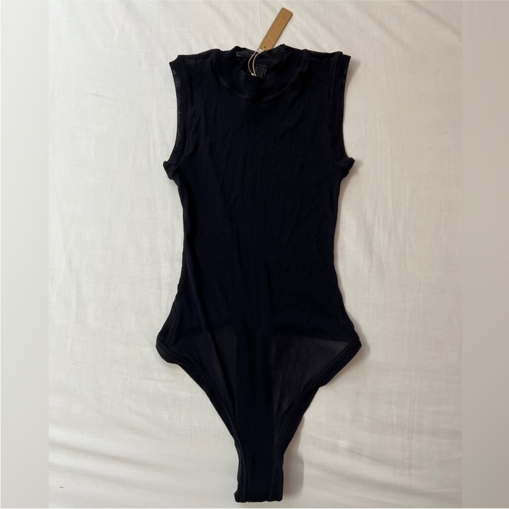 SKIMS Summer Mesh Jelly Sheer Sleeveless Crewneck Bodysuit in onyx black